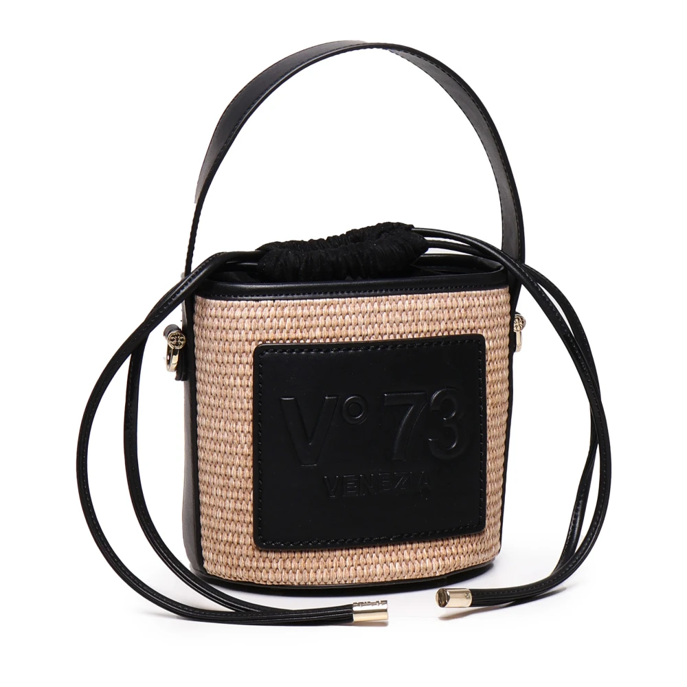 V73 Zwarte Stro Emmer Tas met Trekkoord Multicolor Dames