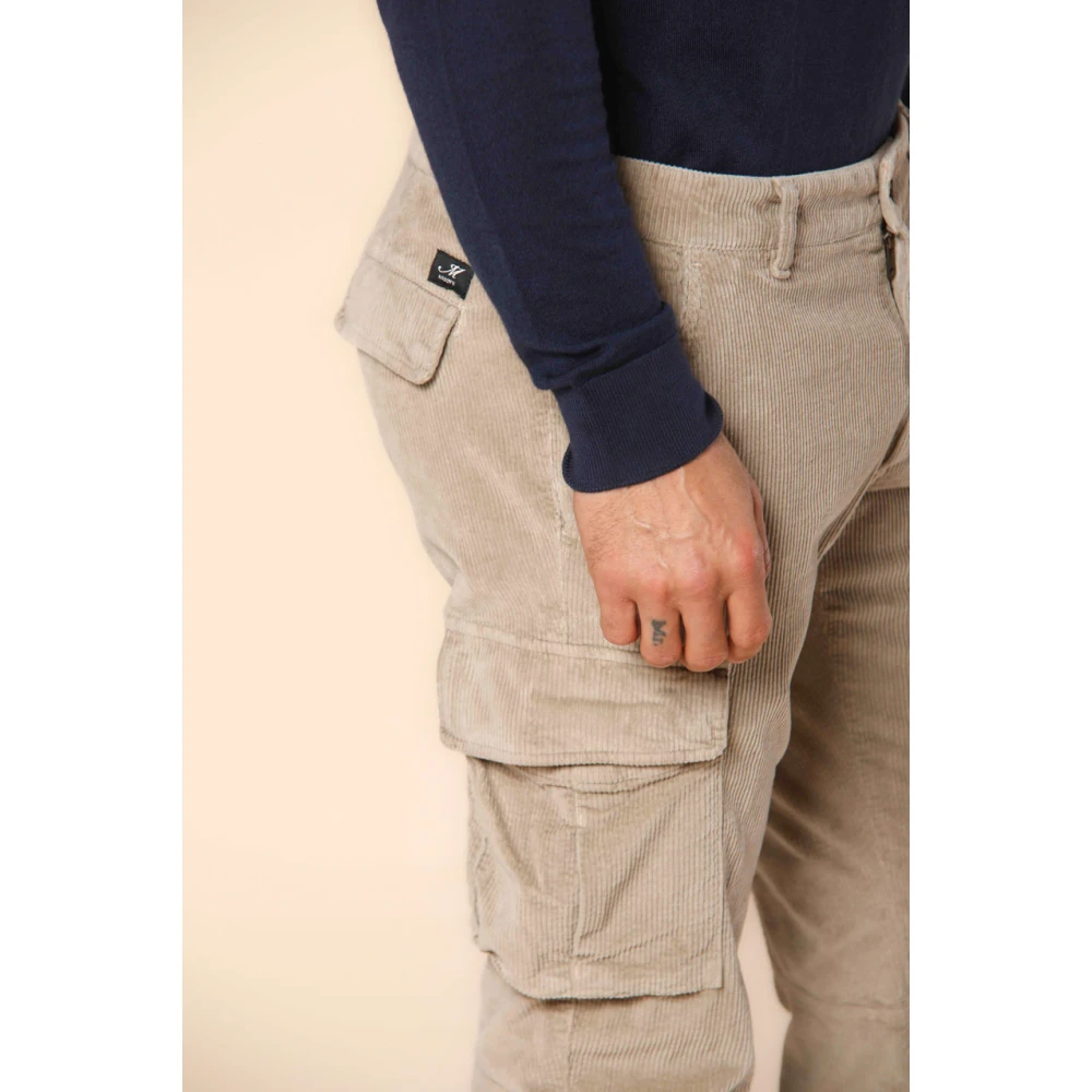 Mason's Slim Fit Fluwelen Cargo Broek 500 Strepen Beige Heren