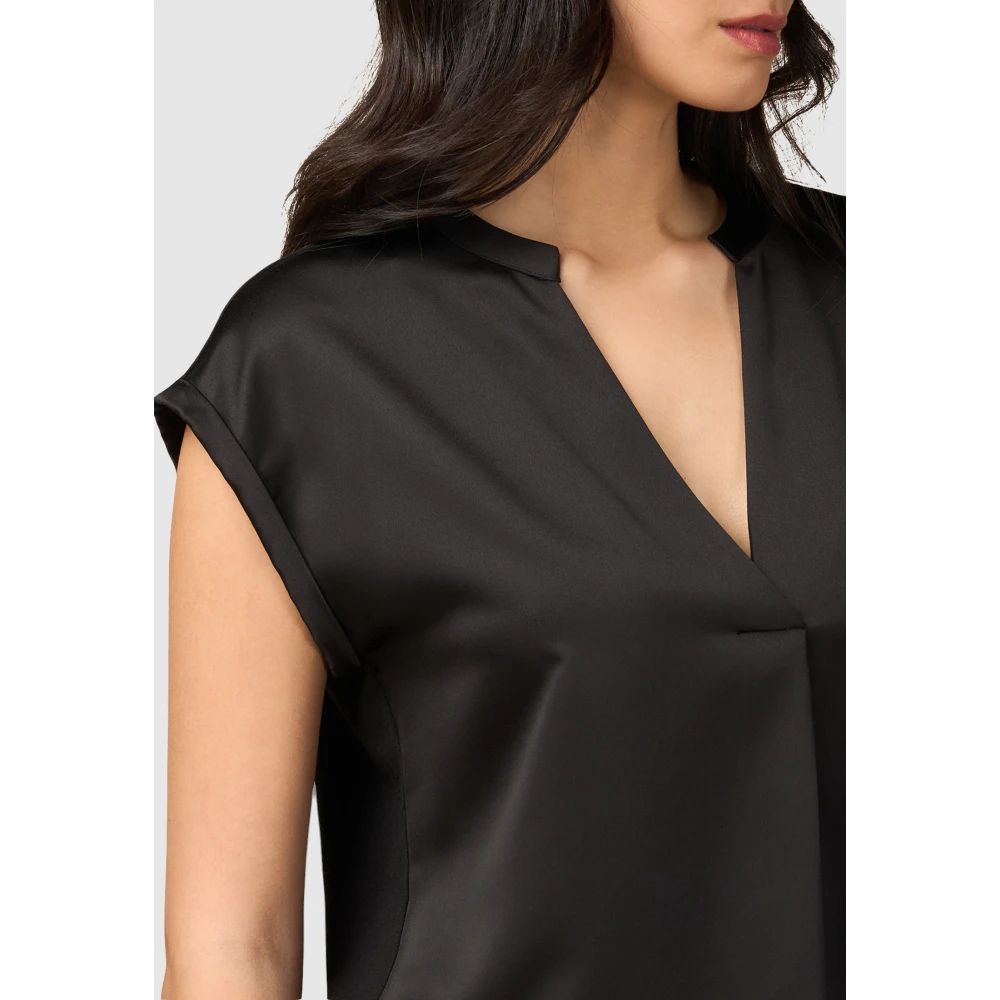 Oltre V-hals T-shirt van twee materialen Black Dames