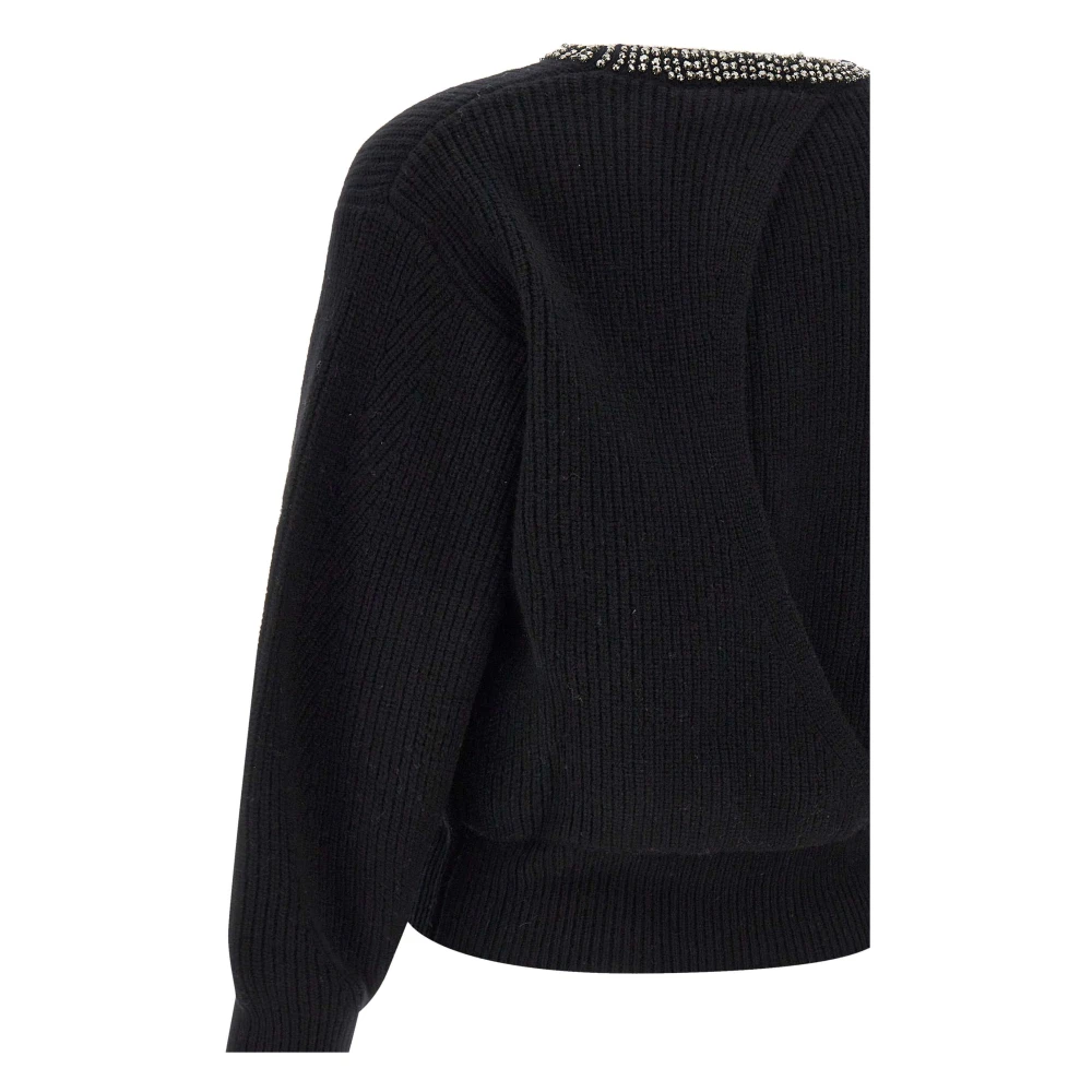 Liu Jo Zwarte Geribbelde Wollen Trui met Strass Black Dames