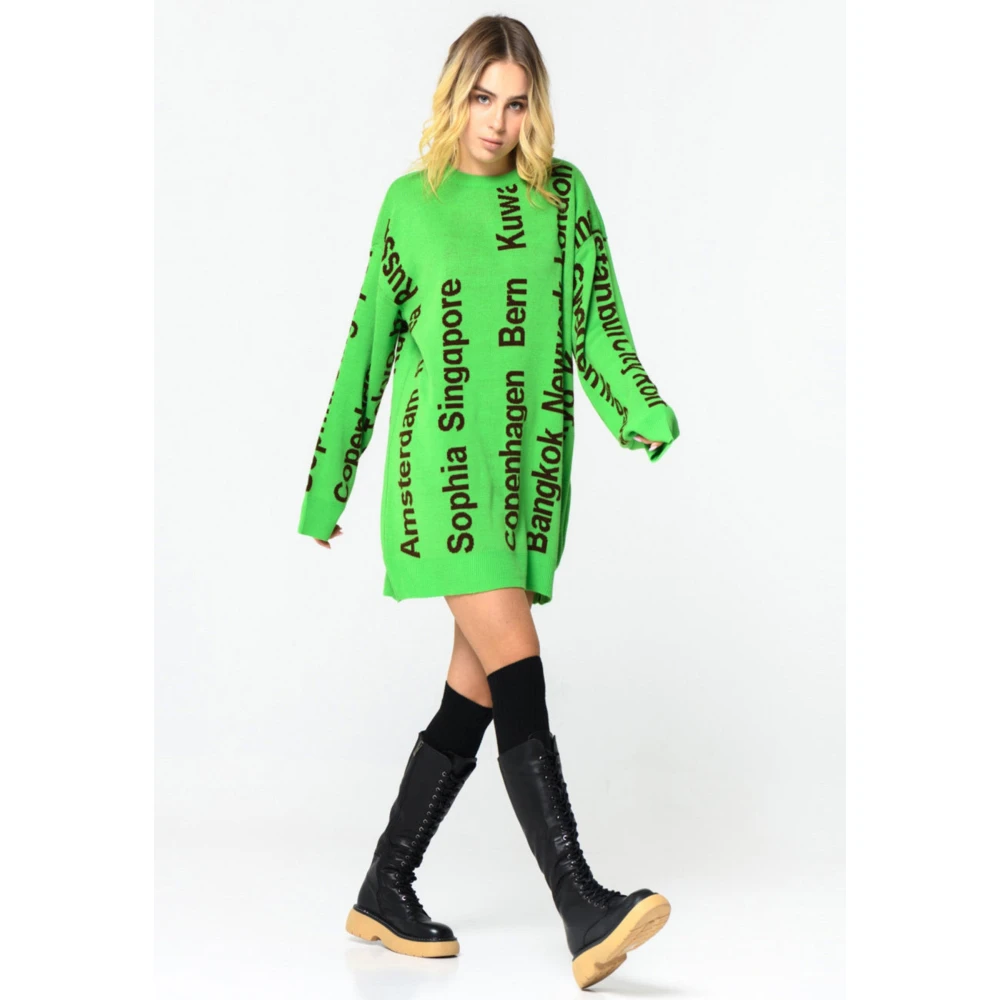 Cesare Gaspari Oversized City Print Gebreide Trui Groen Multicolor Dames