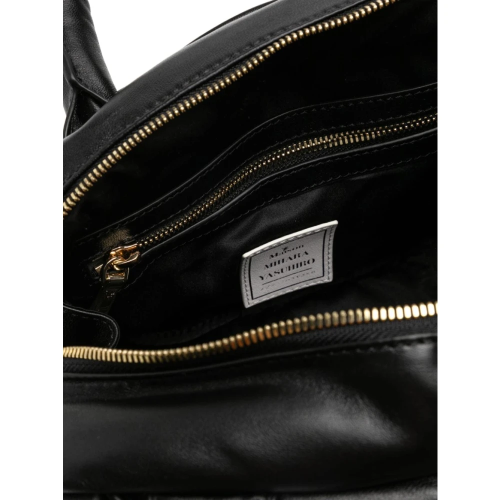 Mihara Yasuhiro Zwarte Gedrapeerde Handtas met Gouden Hardware Black Dames