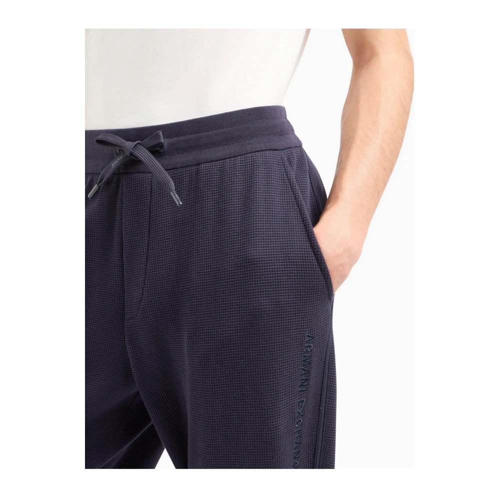 Armani Exchange Stretch Katoenen Joggers Blauwe Rechte Pasvorm Blue Heren