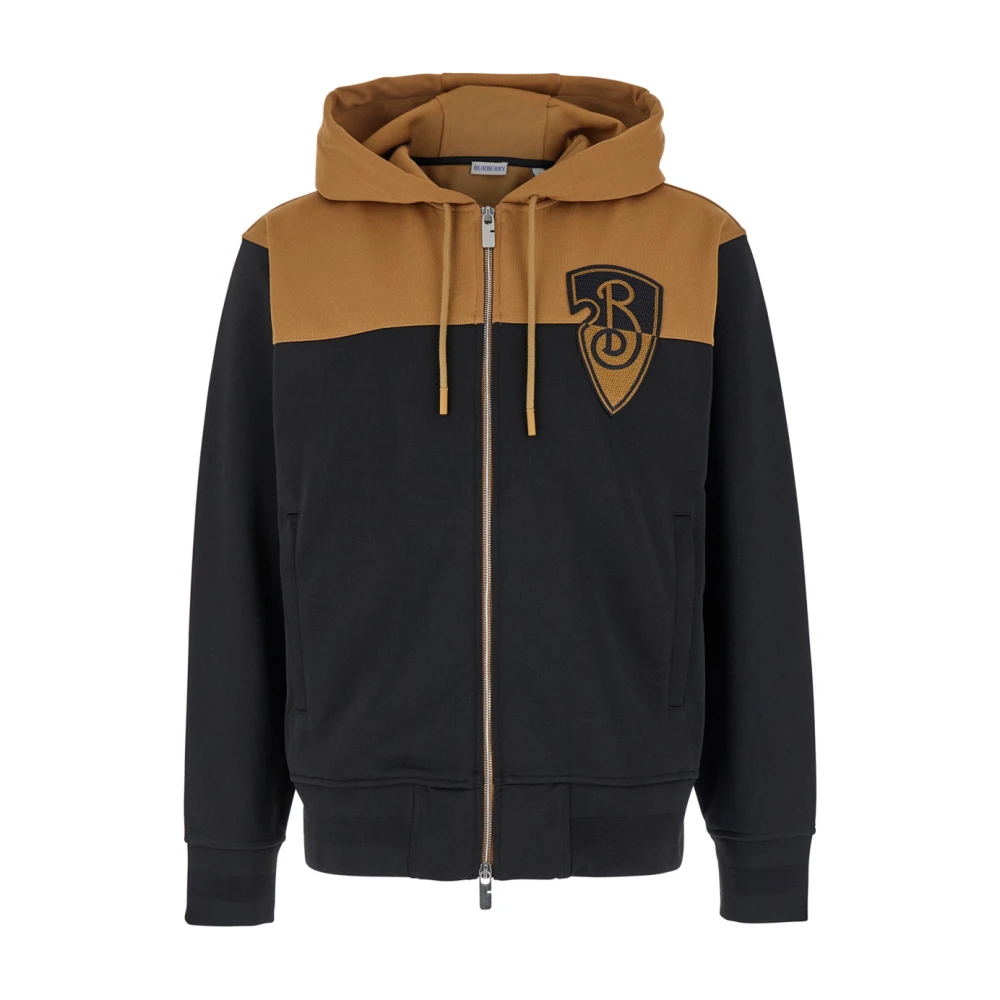 Burberry Svart Logo Patch Hoodie Tech Tyg Black, Herr