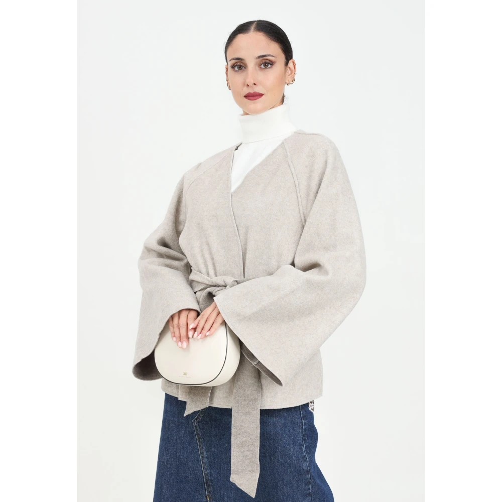 Jacqueline de Yong Beige Korte Jas met Strikriem Gray Dames