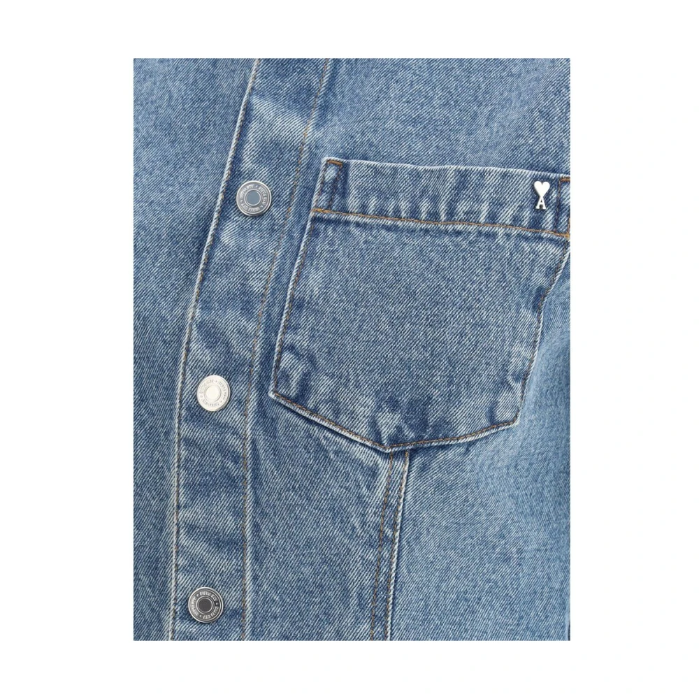Ami Paris Wijdvallende Denim Jurk met Klassieke Kraag Blue Dames