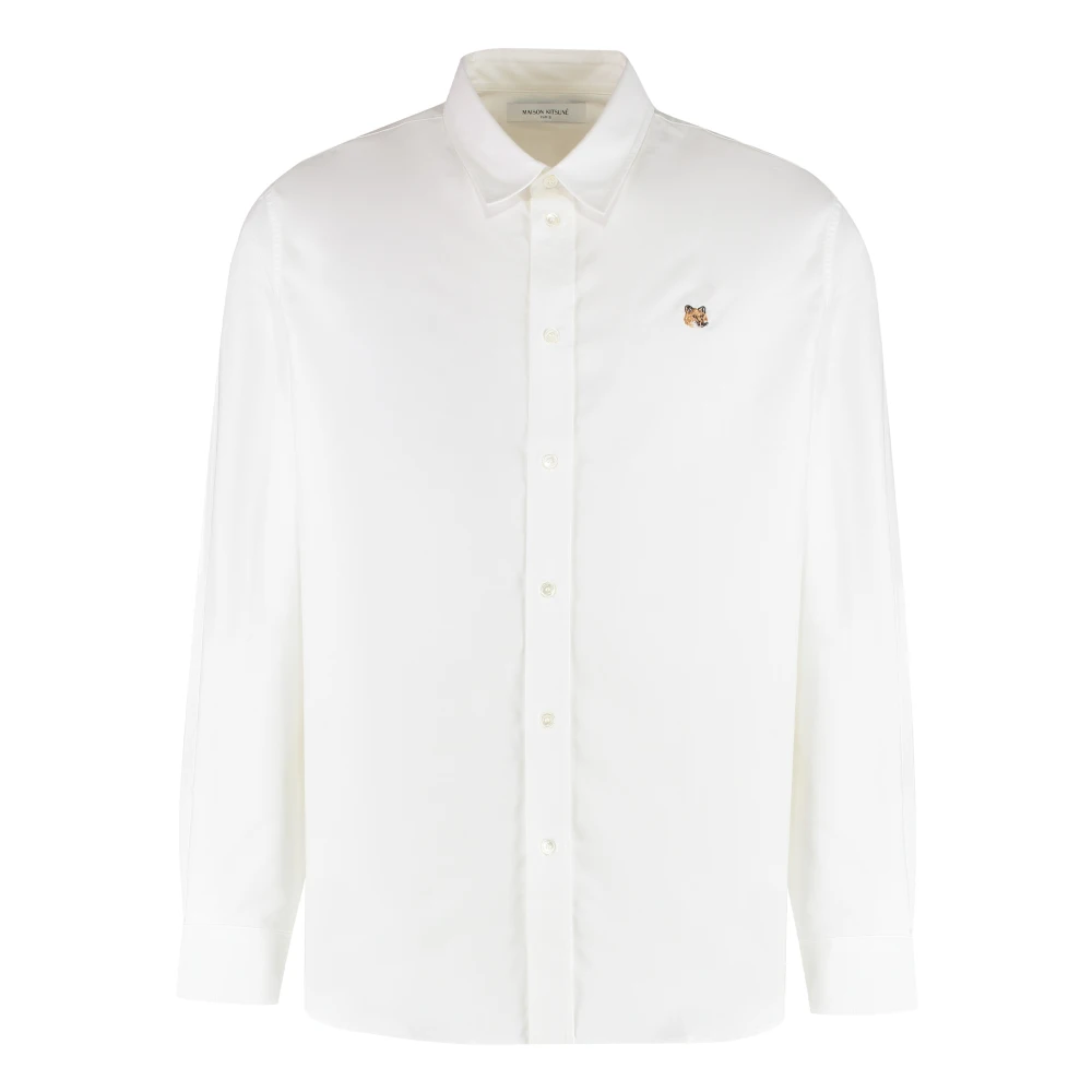 Maison Kitsuné Men's White Fox Head Embroidery Casual Shirt