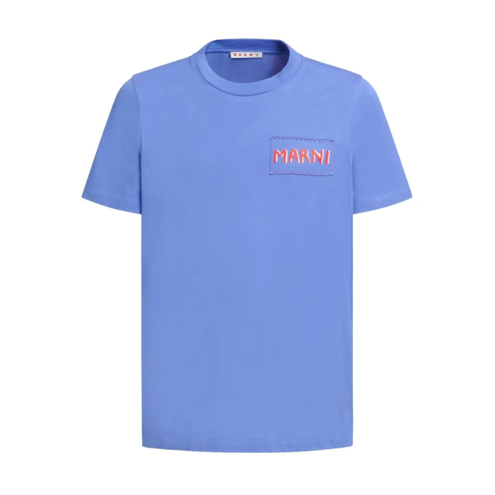 Marni Blauw Katoen Logo Patch T-shirt Blue Heren