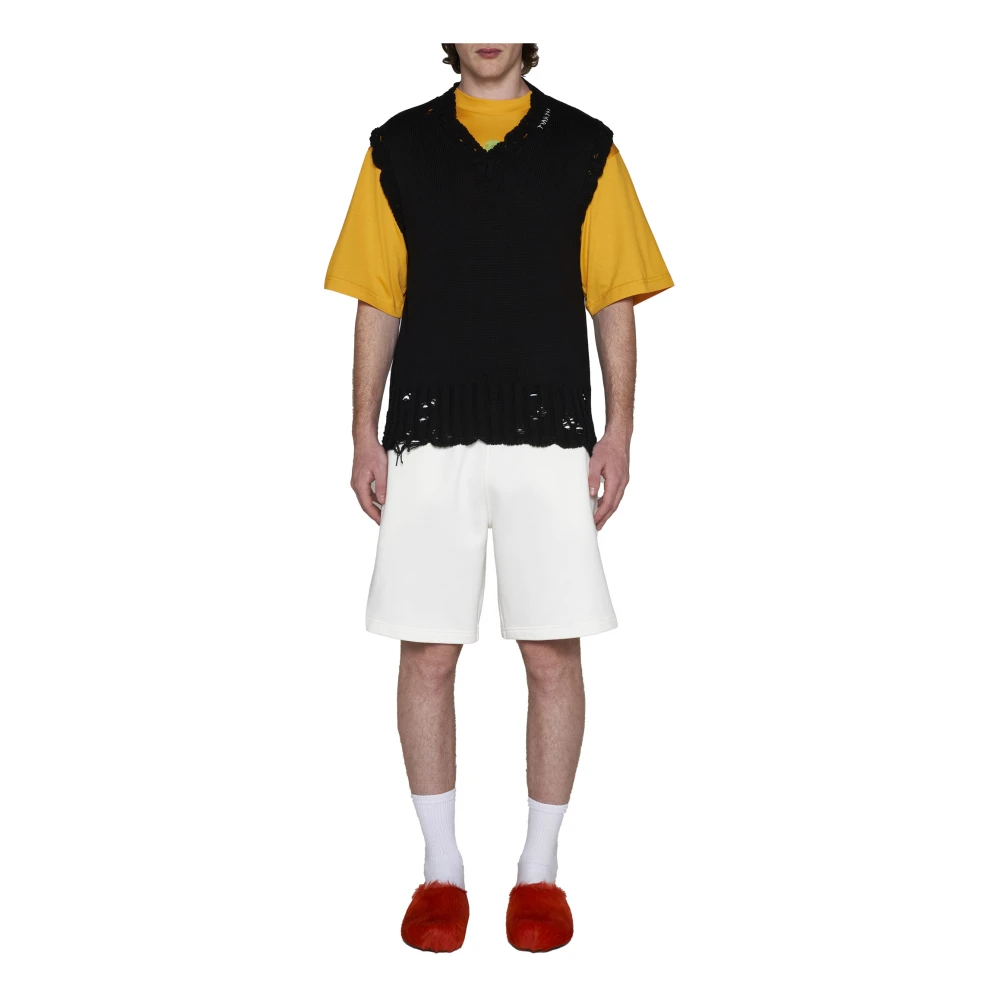 Marni Logo-Print Elastische Taille Shorts White Heren