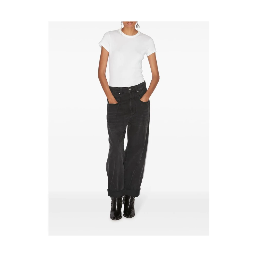 Isabel Marant Étoile Hoge Taille Wijde Pijp Denim Broek Black Dames