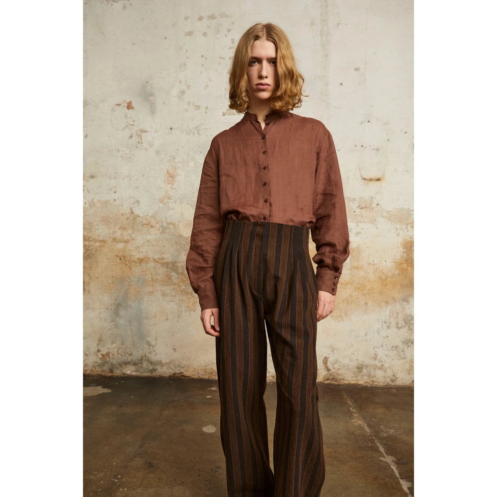Cortana Gestreepte linnen en virgin wool broek Brown Dames
