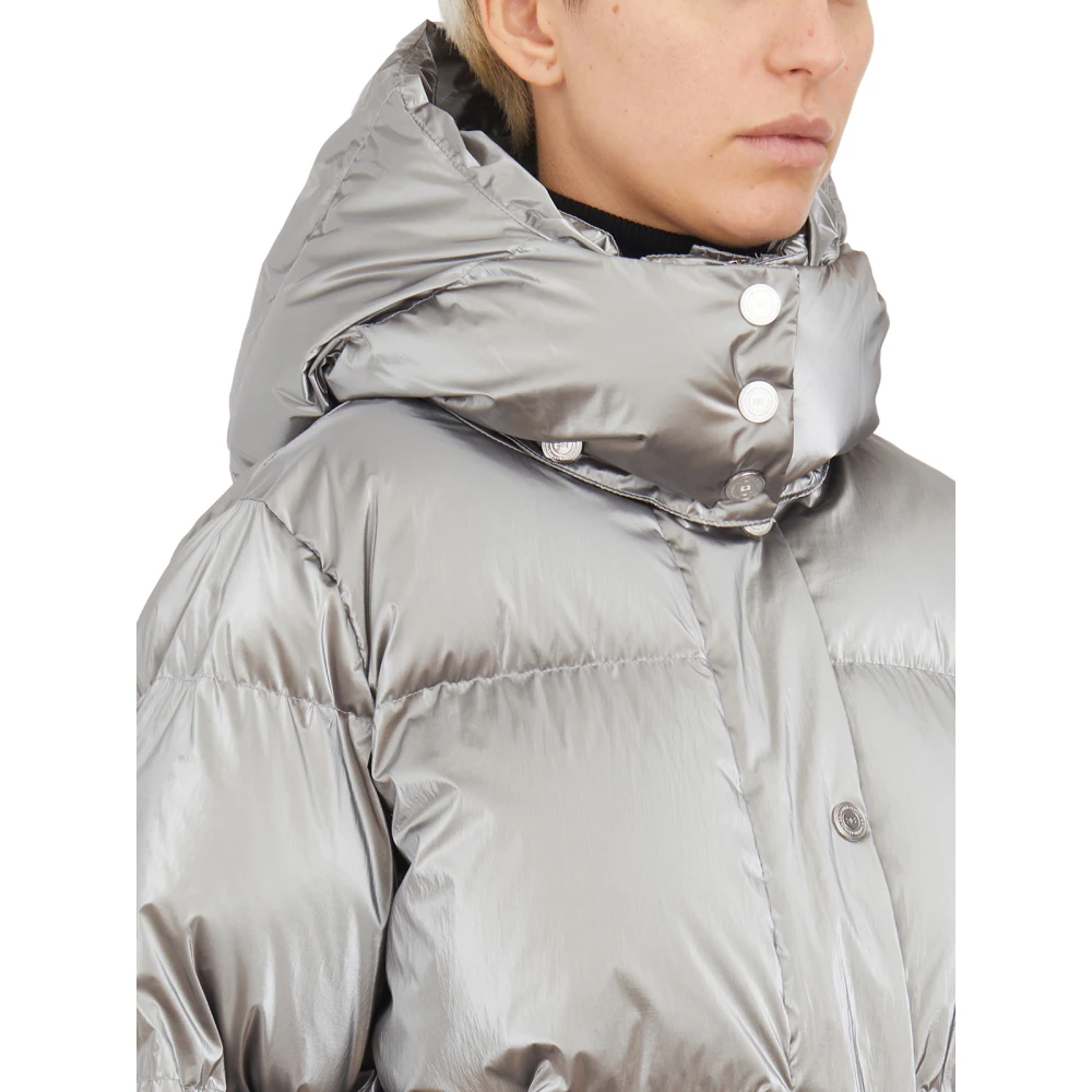 Elisabetta Franchi Korte Metallic Gewatteerde Jas Gray Dames