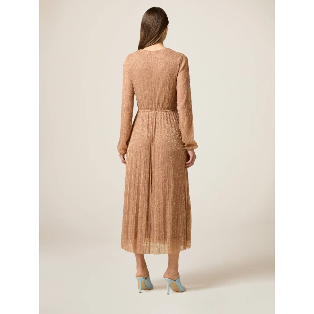 Oltre Geplooid Lurex Jurk Beige Dames