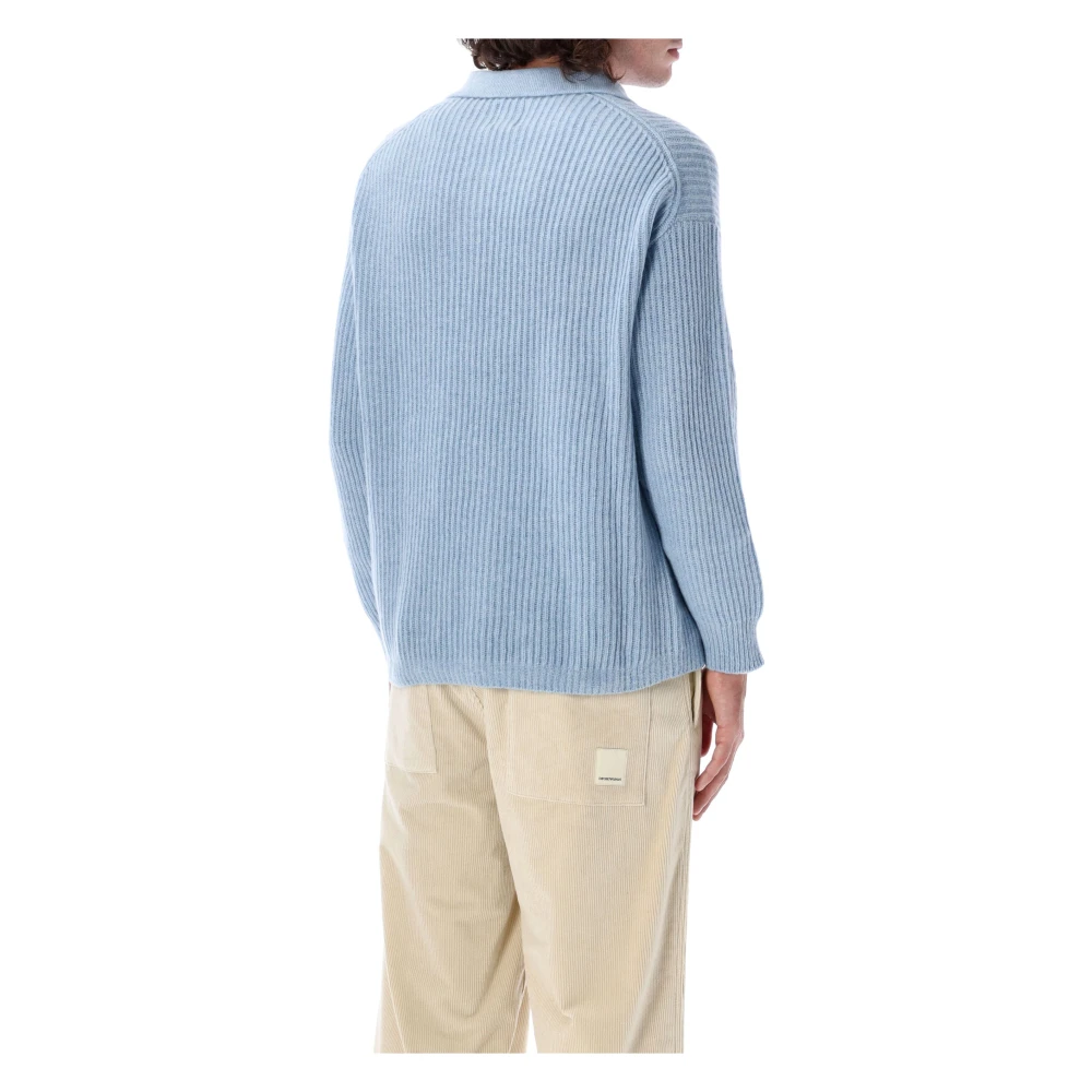Emporio Armani Lichtblauwe Gebreide Polo Sweater Blue Heren