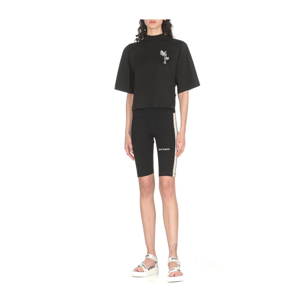 Palm Angels Zwart Katoenen T-shirt met Geborduurd Logo Black Dames
