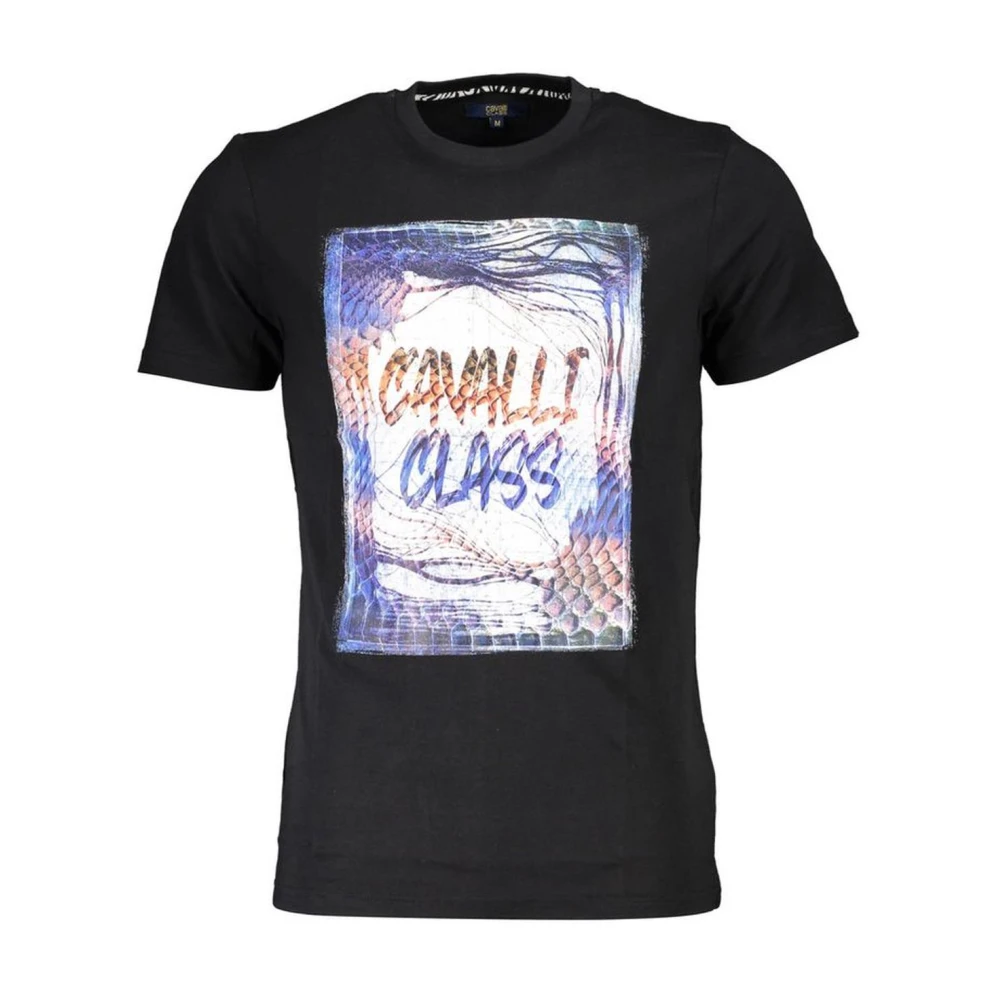 Cavalli Class Katoenen T-shirt met Logo Print voor Mannen Black Heren