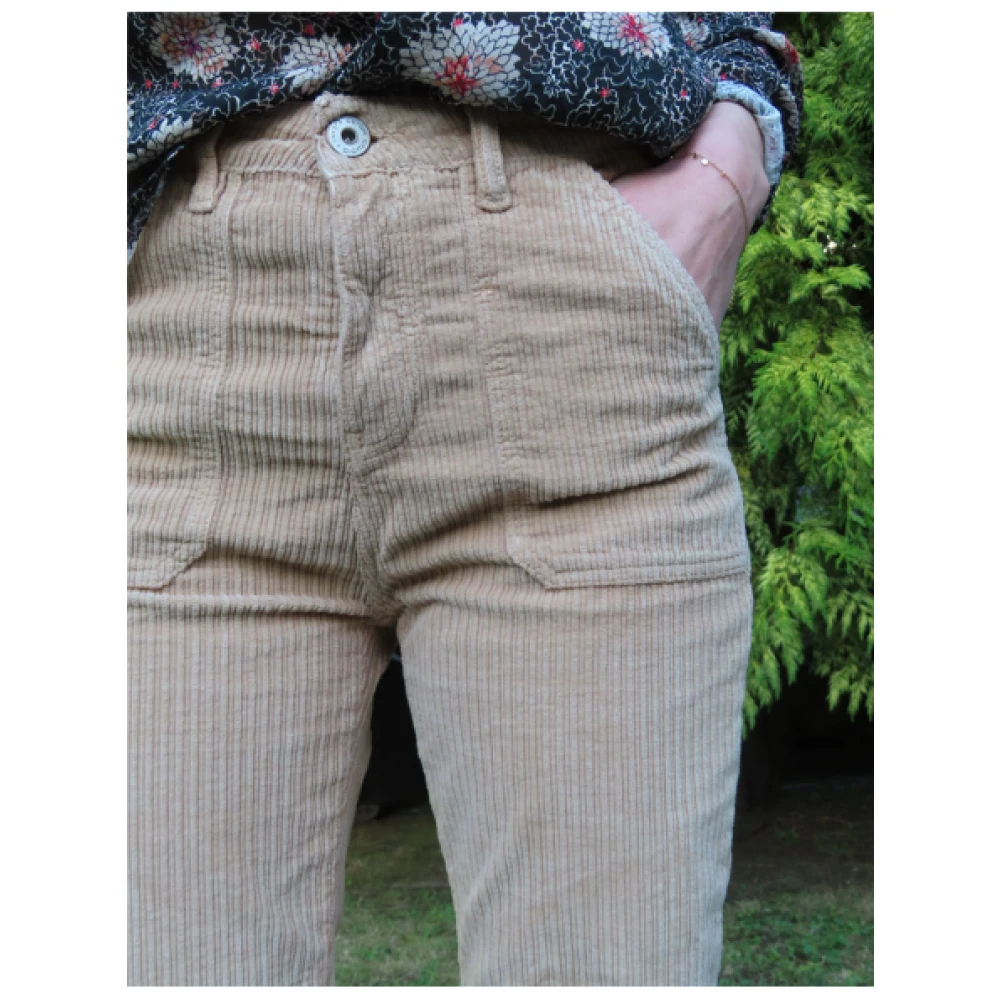 Denim Studio Ribfluwelen Flare Broek Beige Dames