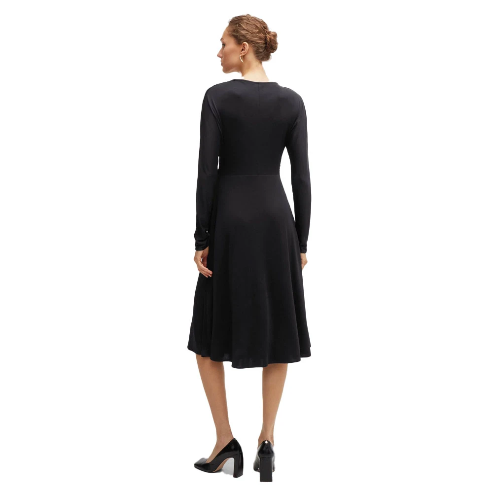 Hugo Boss Elegante Jersey Jurk met Gerimpelde Schouders Black Dames