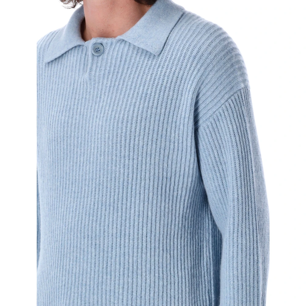 Emporio Armani Lichtblauwe Gebreide Polo Sweater Blue Heren