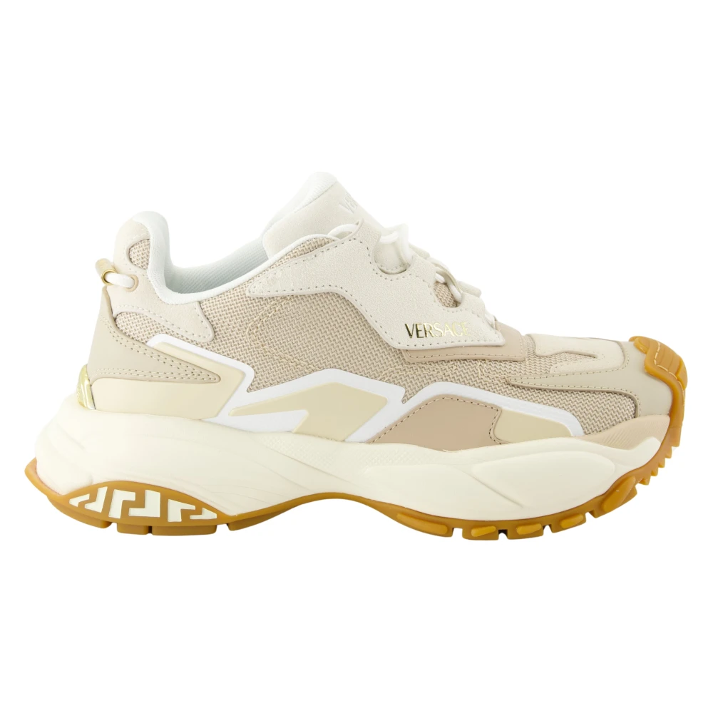 Versace Women's Beige Sneakers, 4 Uk, Leather And Technical Fabric Baskets