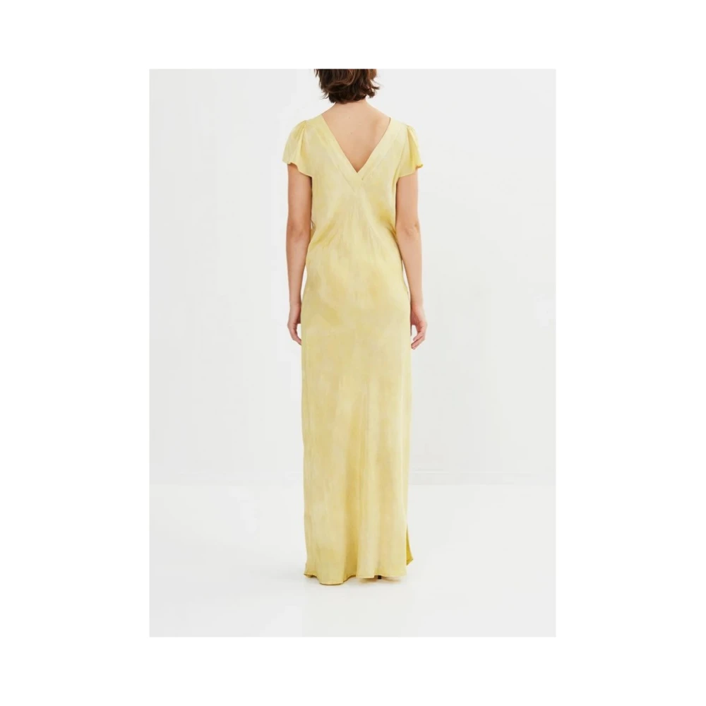 Rabens Saloner Houtskool Viscose Lange Jurk Korte Mouw Yellow Dames