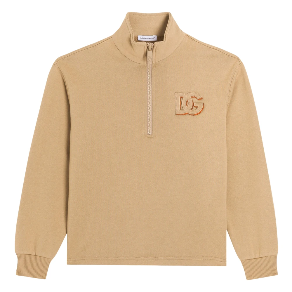 Dolce & Gabbana Beige Kids Sweatshirts, Male, 3 Y, Cotton Jersey Half-Zip Sweatshirt