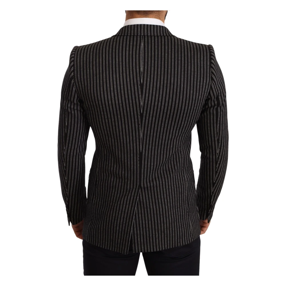 Dolce & Gabbana Zwart Gestreepte Slim Fit Wol Jas Blazer Black Heren