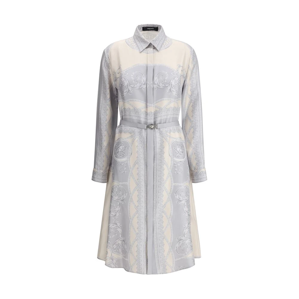 Versace Zijden overhemdjurk met La Coupe Des Dieux-print Gray Dames