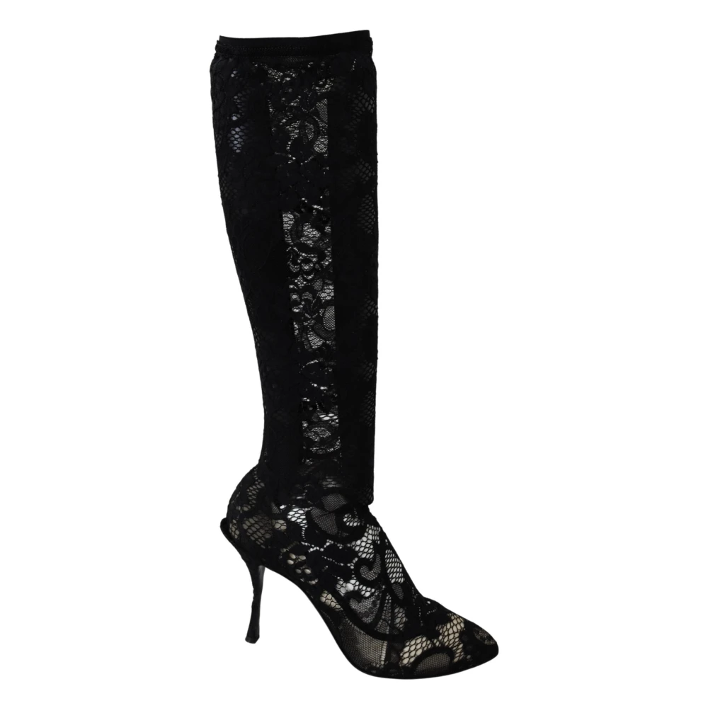 Dolce & Gabbana Elegante Kant Sokken Laarzen Schoenen Pumps Black Dames