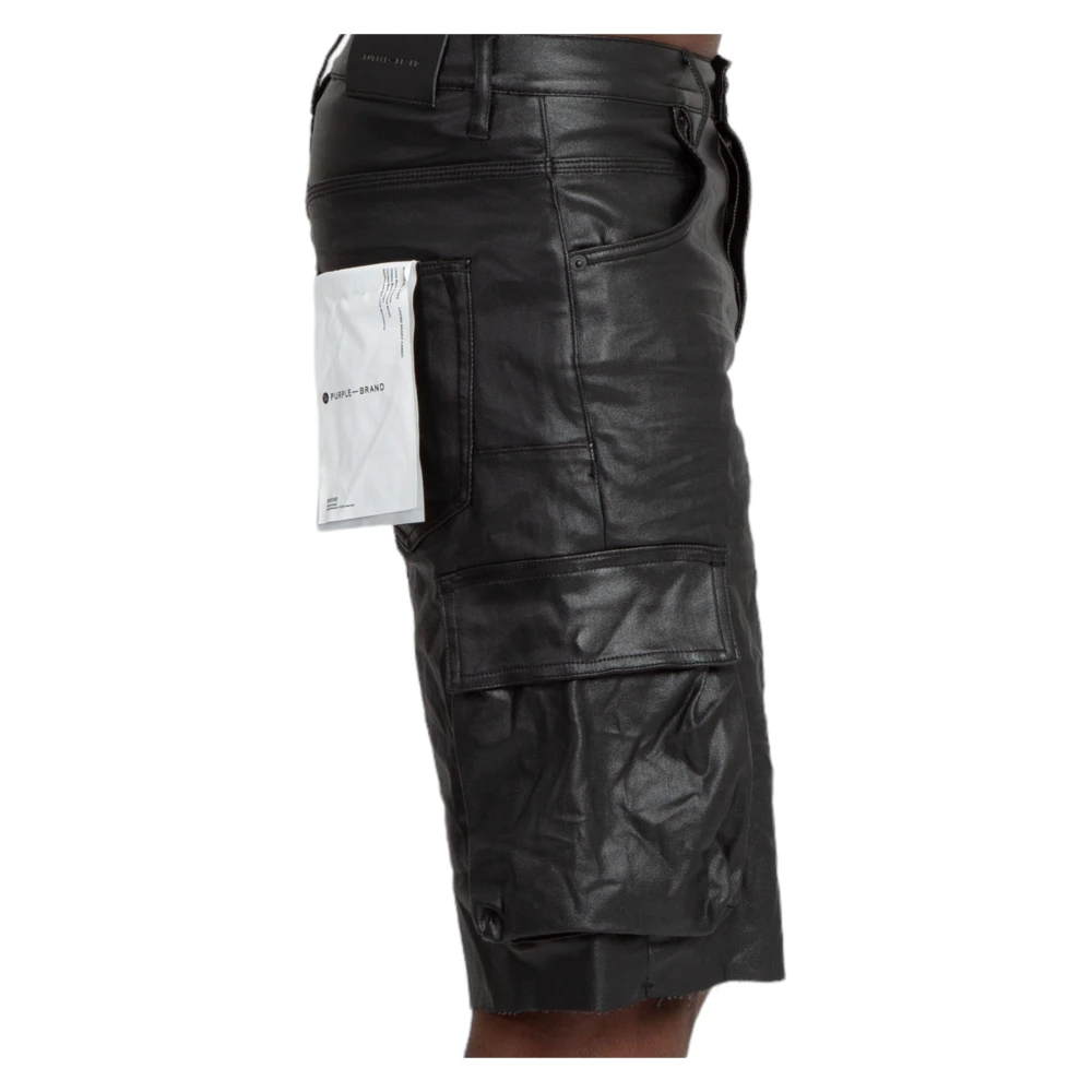 Purple Brand Zwarte High Shine Cargo Shorts Black Heren