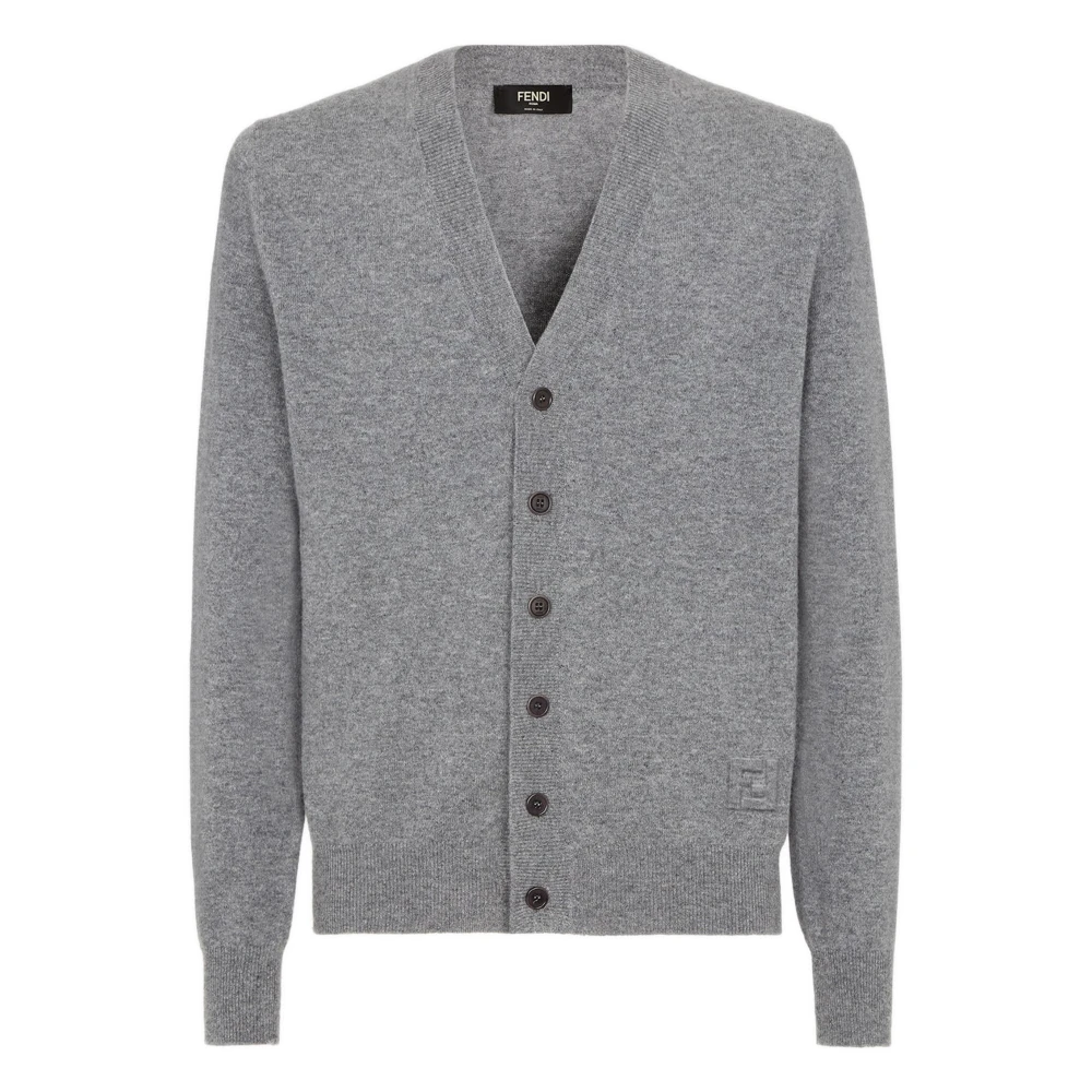 Fendi Grijze Wol V-hals Vest Trui Gray Heren
