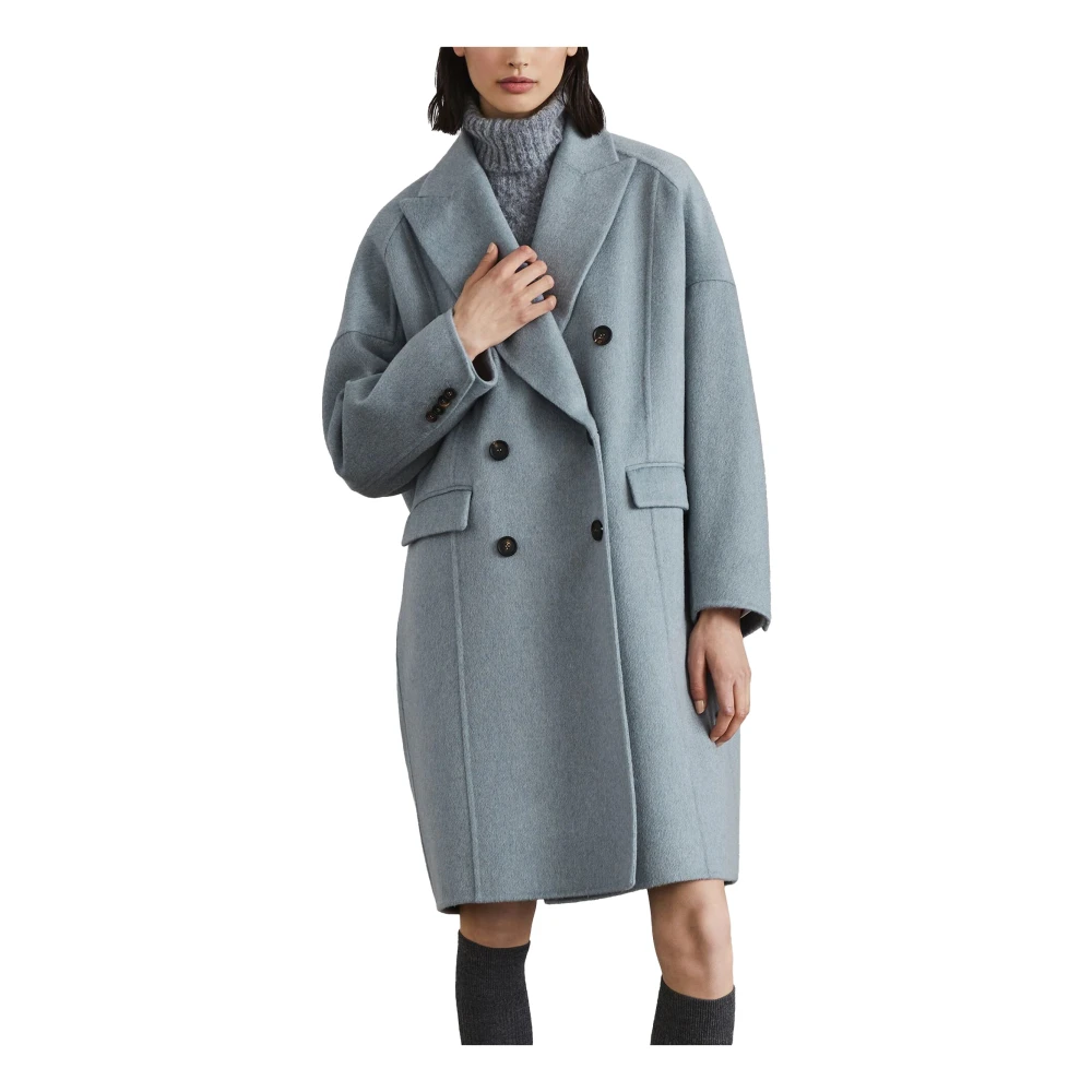 BRUNELLO CUCINELLI Lichtblauwe Cashmere Dubbelbreasted Jas Blue Dames