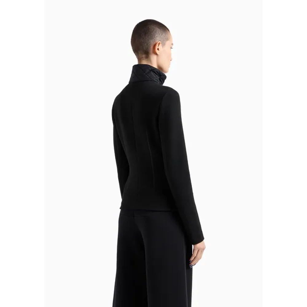 Giorgio Armani Matelassé Opstaande Kraag Jas Zwart Black Dames