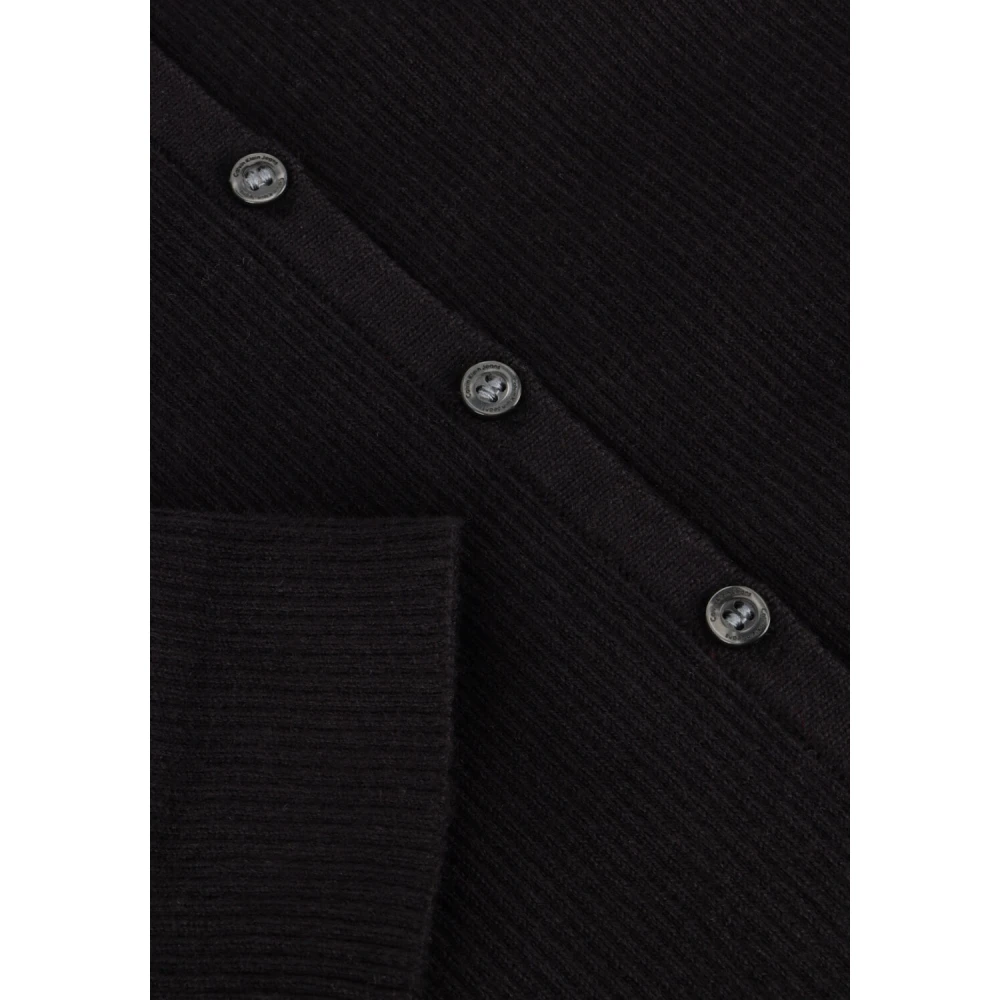 Calvin Klein Zwarte Button Long Sweater Jurk Black Dames