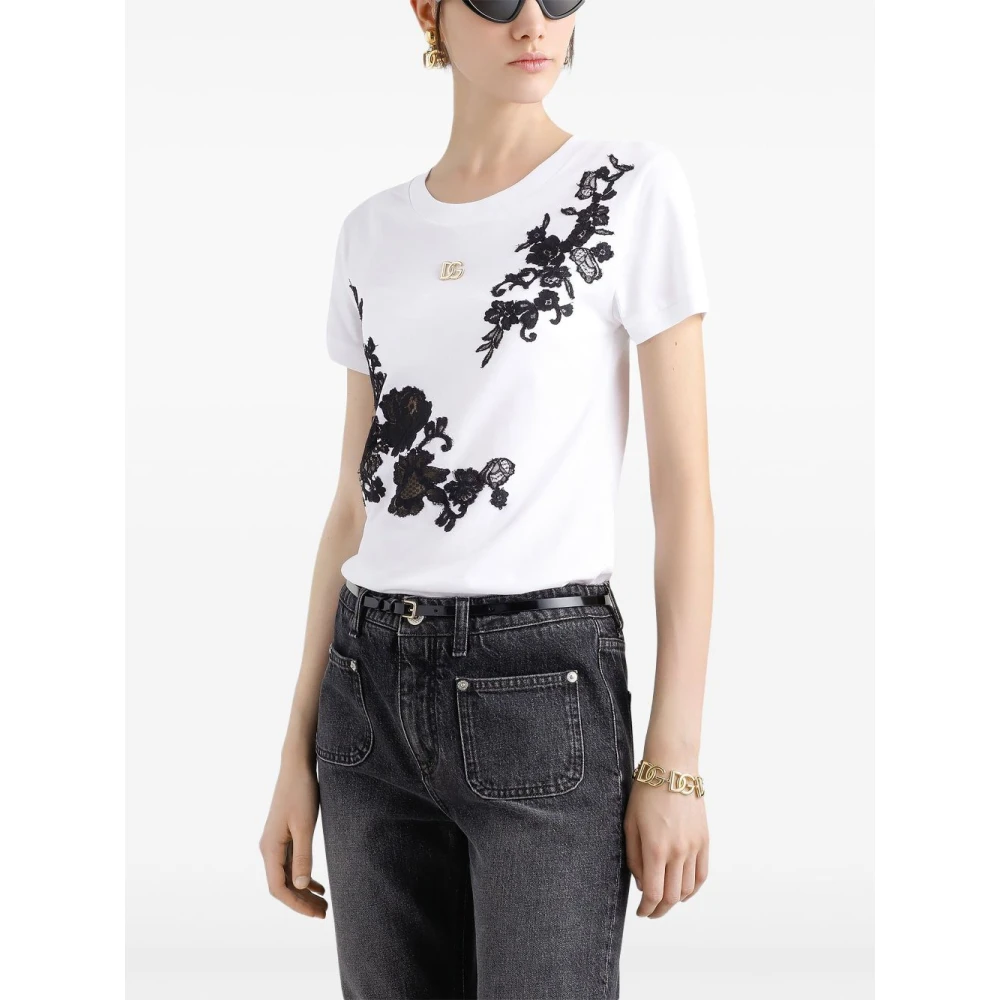 Dolce & Gabbana Logo Plaat T-shirt White Dames