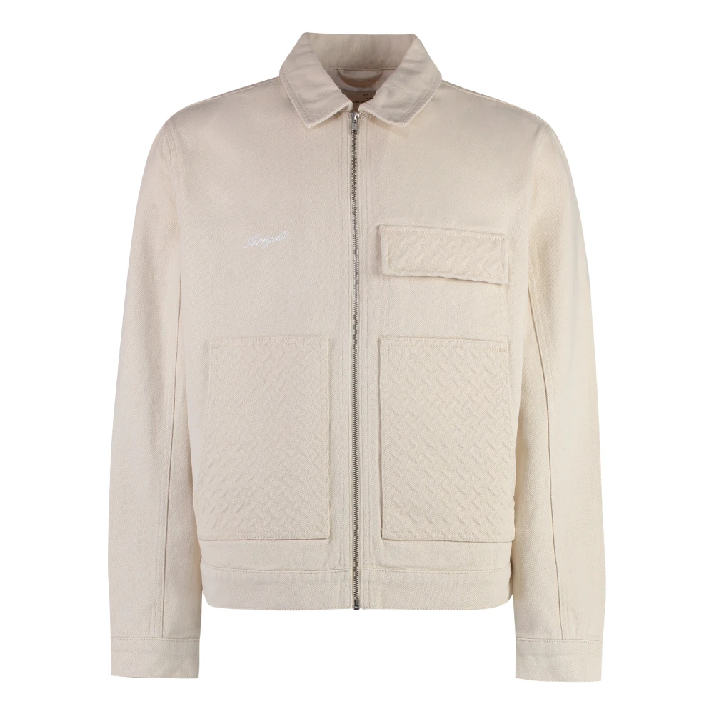 Axel Arigato Katoenen jas met rits en klepzak Beige Heren