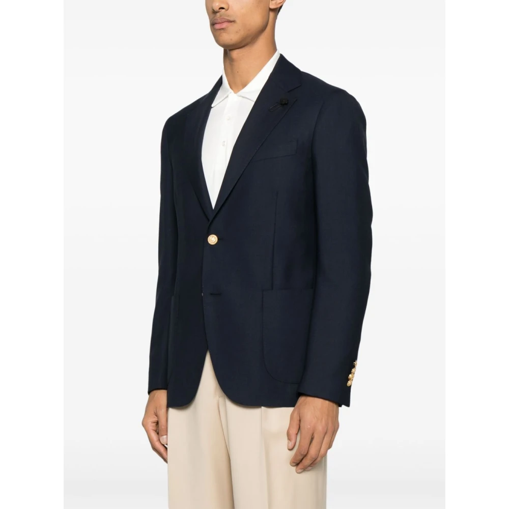 Lardini Blauwe Jas met Voorknoopsluiting Blue Heren