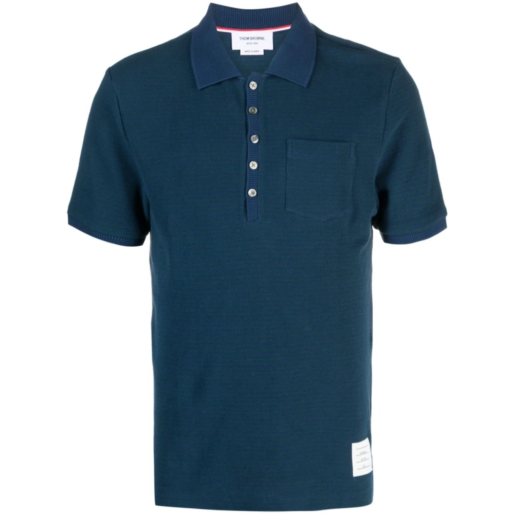 Thom Browne Blauwe Polo Shirt met Logo Patch Blue Heren
