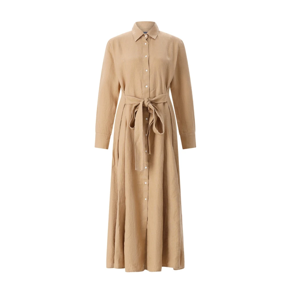 Polo Ralph Lauren Kvinno Brun Klänningar Dam, M, Linne, Belted Linen Shirtdress