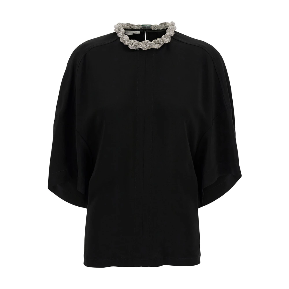 Stella Mccartney Zwart T-shirt met kristallen ketting Black Dames