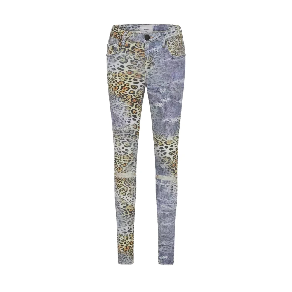 One Teaspoon Luipaardprint High Waist Skinny Jeans Blue Dames