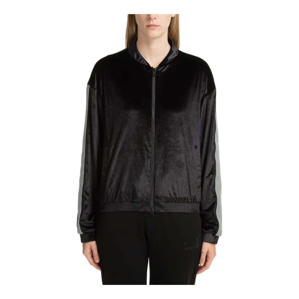 Emporio Armani EA7 Effen Sweatshirt met Rits en Logo Black Dames