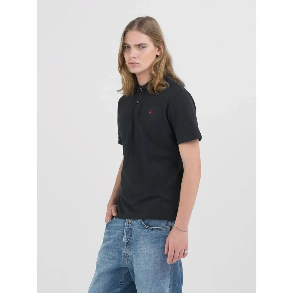 Replay Cotton Short Sleeve Polo Shirt Black Heren