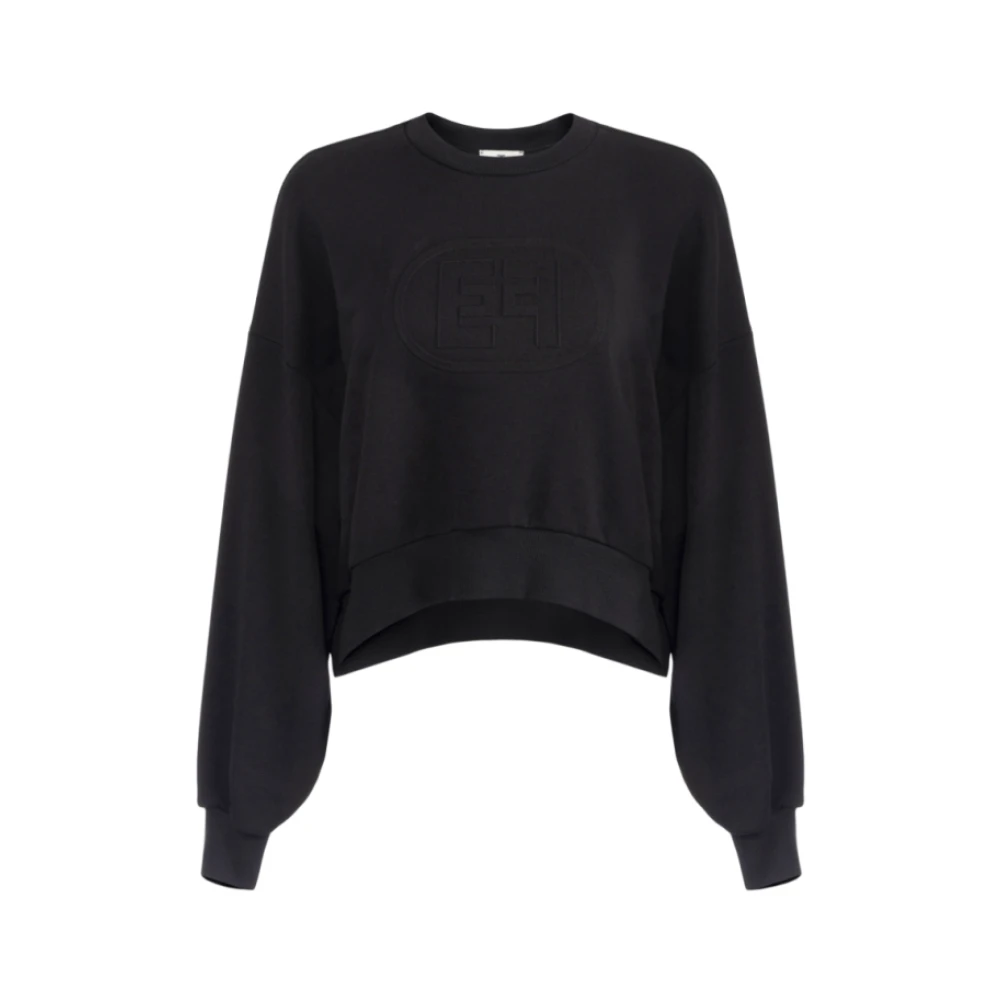 Elisabetta Franchi Zwarte Katoenen Trui met Lange Mouwen Black Dames