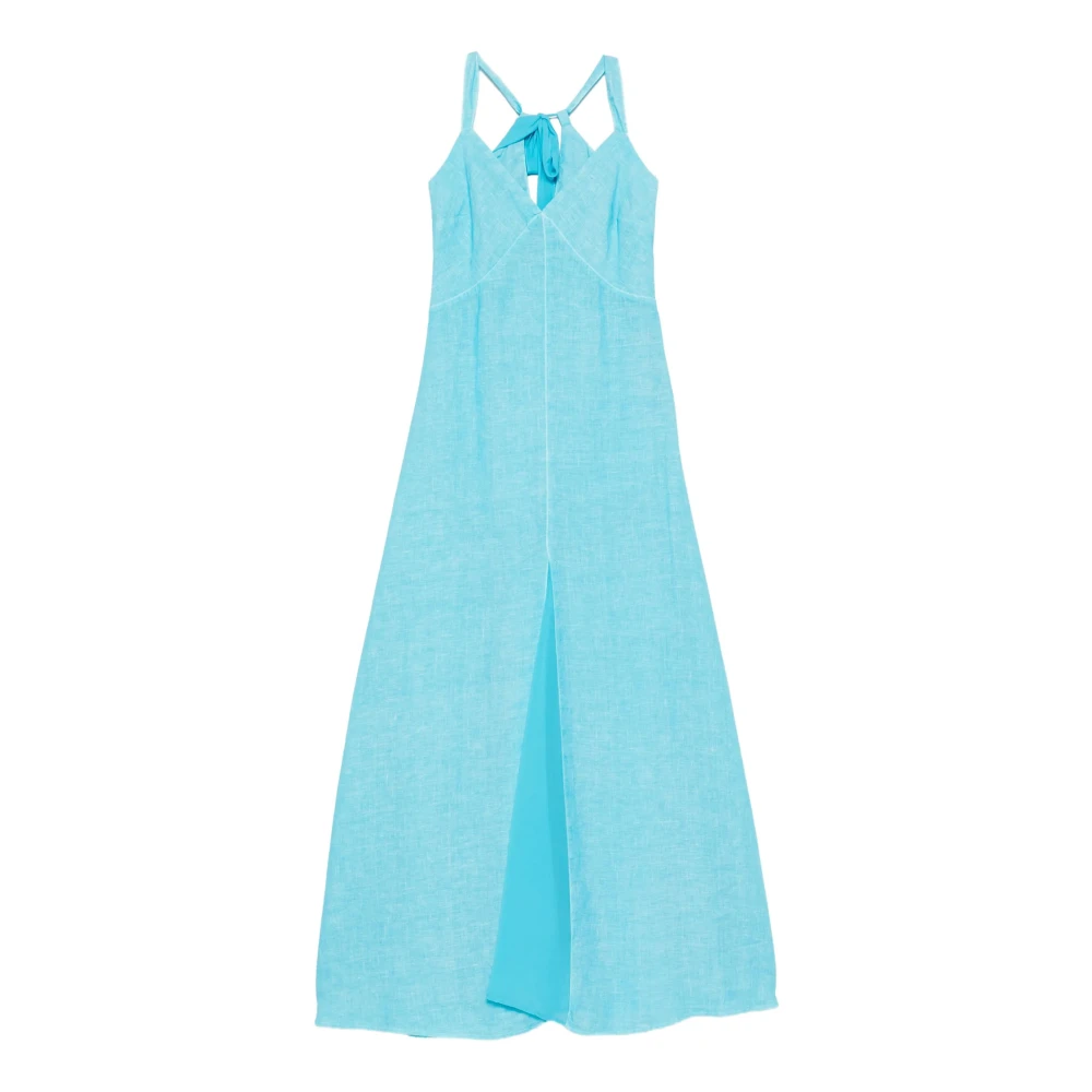 120% Lino Blue Summer Dresses, Female, L, Long Linen Dress
