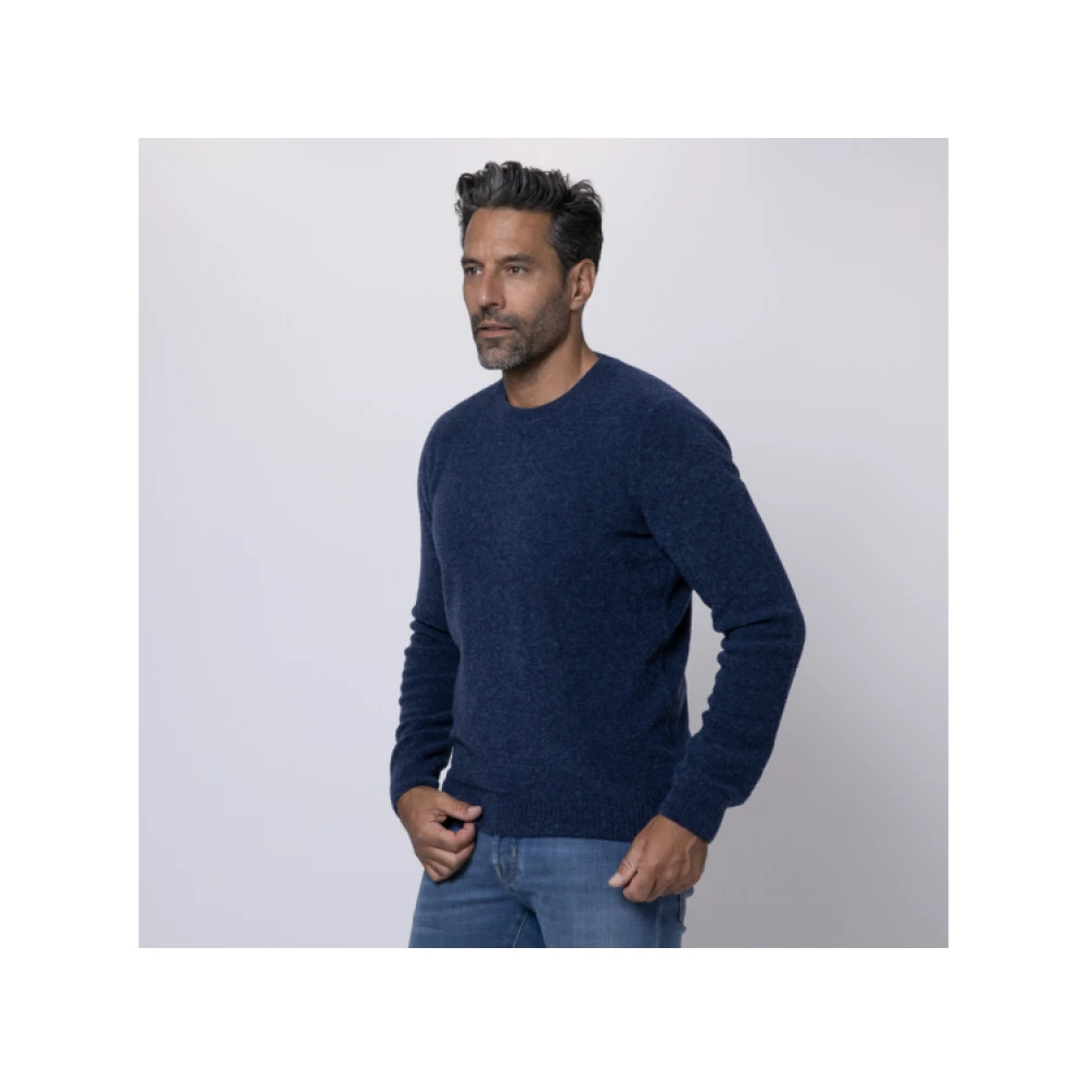 Gran Sasso Blauwe Ronde Hals Bouclé Trui Blue Heren