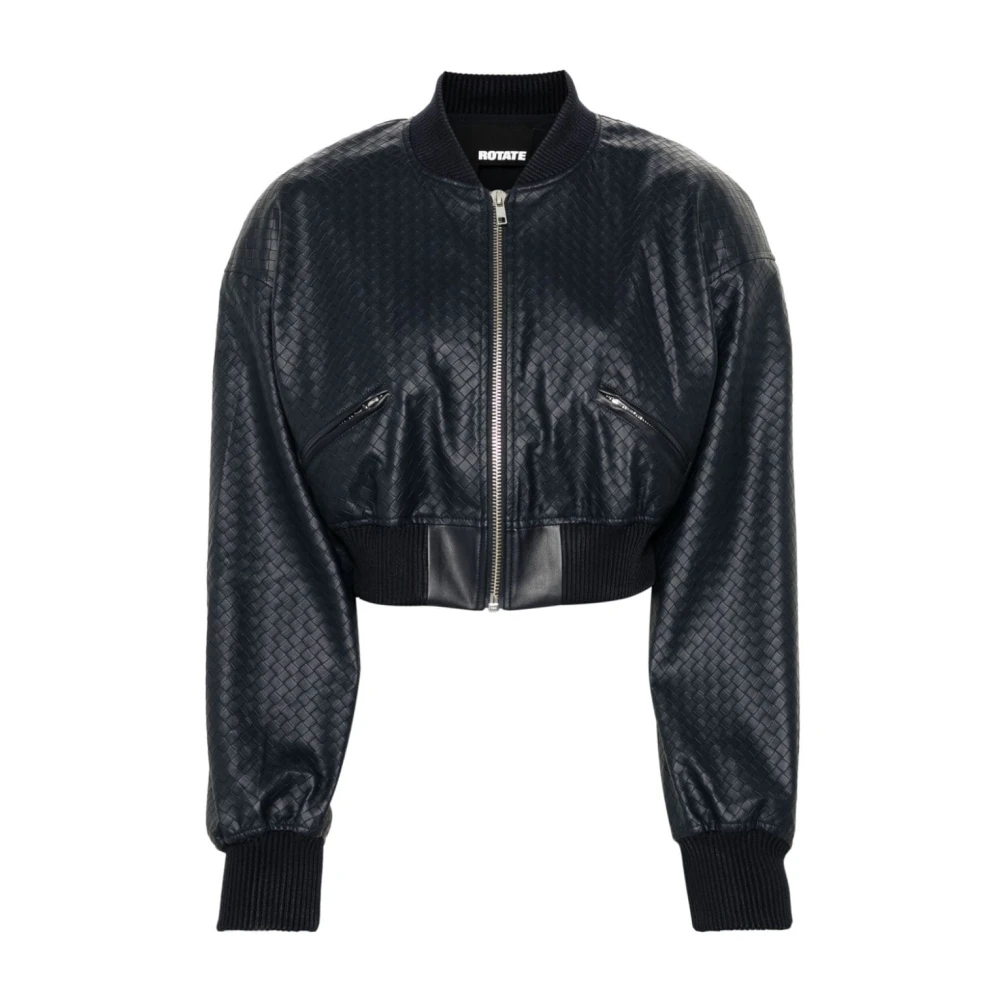 Rotate Birger Christensen Cropped Bomberjack met gevlochten details Blue Dames