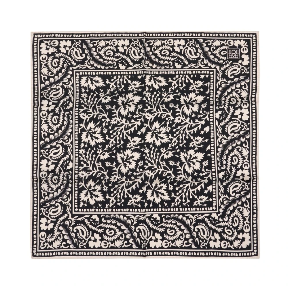 Totême Women's Black Silk Scarves, One Size, Patterned Bandana Scarf
