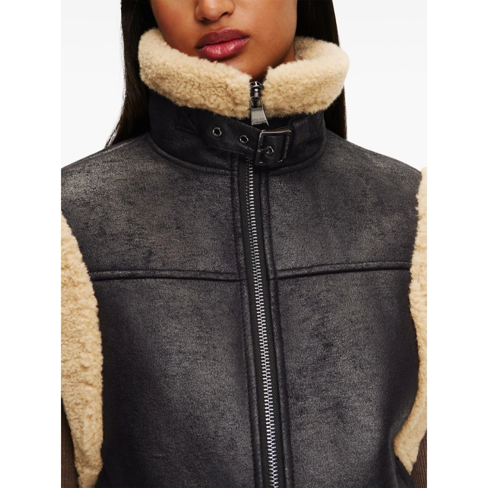 Karl Lagerfeld Zwart Vest Schaapskrullen Beige Voering Black Dames