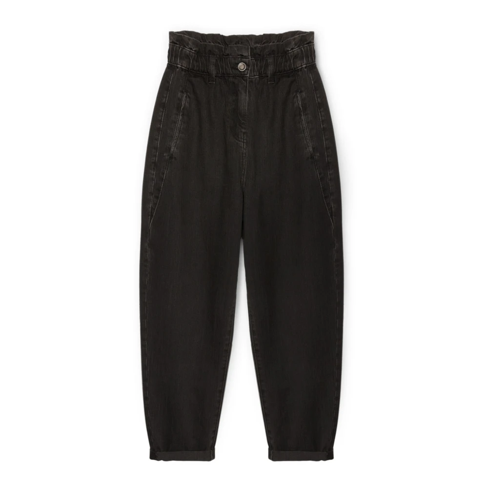 Motivi Baggy Jeans met Hoge Gekreukte Taille Black Dames